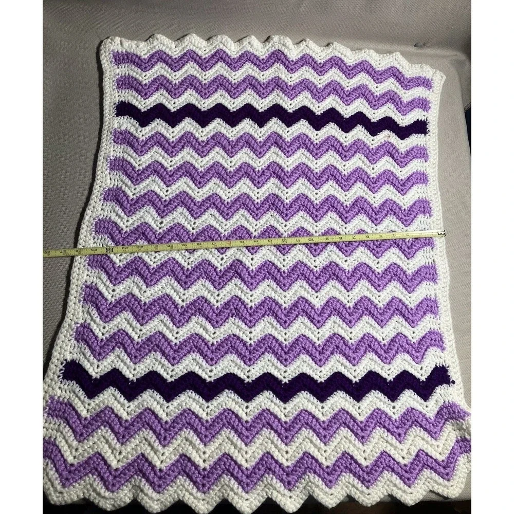 26x30 Purple Afghan Zig Zag Chevron Granny‎ Cottage Core Baby Blanket